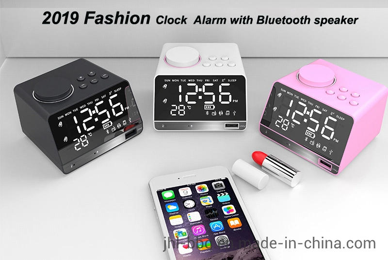 2019 Fashion Tabletop and Desk Blue Tooth Speaker &#160; with Calendar Clock and Dual Alarm FM Radio Speaker Dual USB Charging Week and Temperature Display